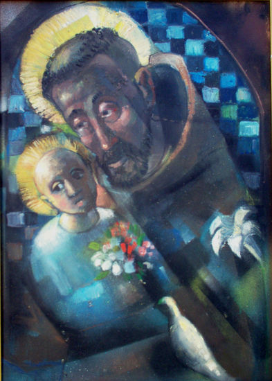 0007- São Benedito Oil Textile Figure Painting