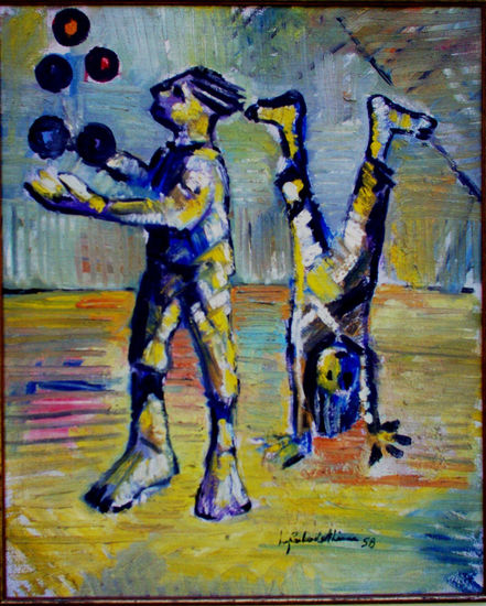 0010- Malabaristas Oil Textile Figure Painting