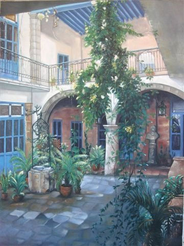 "Patio colonial" Óleo Lienzo Paisaje