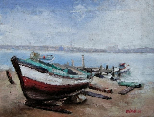 "Embarcadero de Casablanca" Oil Canvas Marine Painting