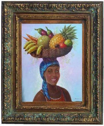 india dominicana con canasta de frutas 3 Oil Canvas Landscaping