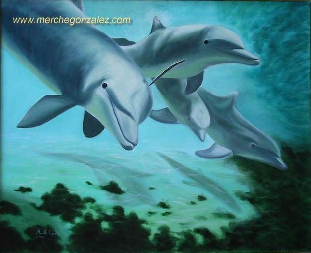 Delfines Oil Canvas Marine Painting