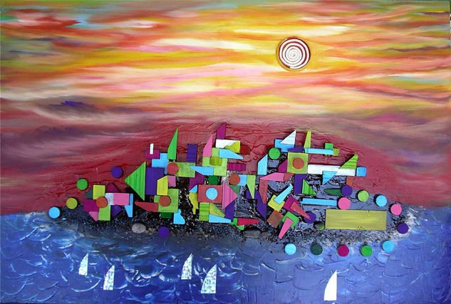 Ciudad al atardecer Acrylic Canvas Marine Painting