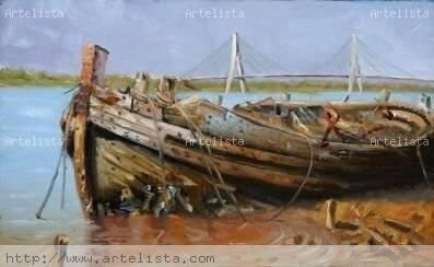 Abandonado en el Guadiana Oil Panel Marine Painting