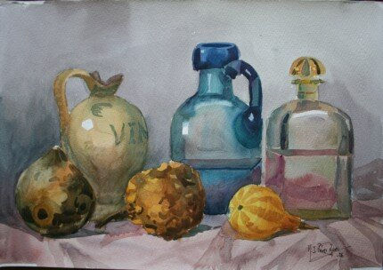 VIDRIO Y CALABAZAS Watercolour Paper Still Life Paintings