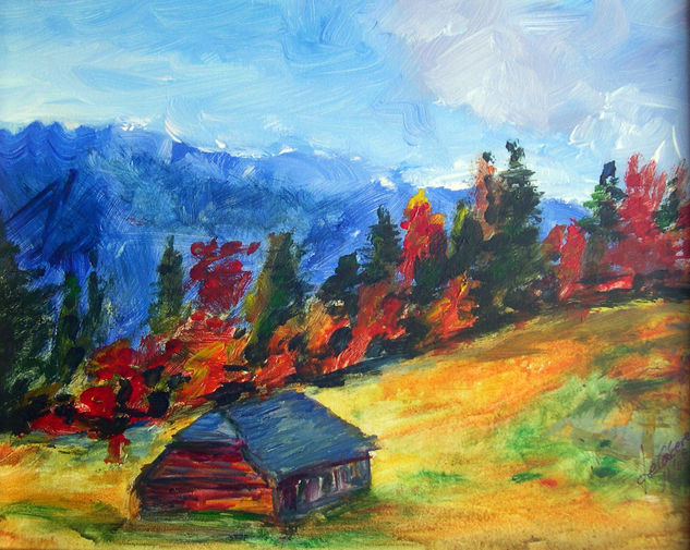 Otoño con cabaña Acrílico Otros Paisaje