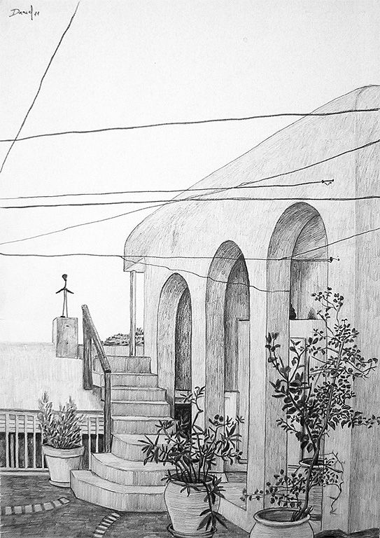 Terraza con macetas y tendedero