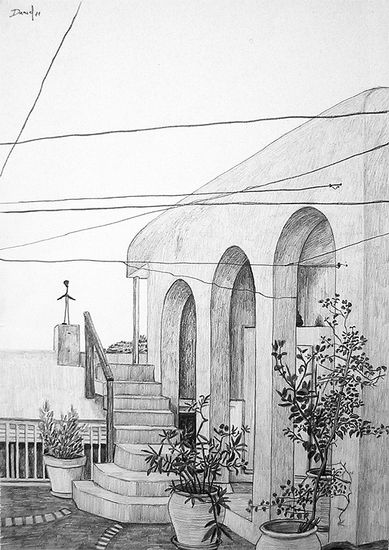 Terraza con macetas y tendedero Pencil