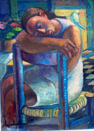 0011- O descanso Oil Textile Figure Painting