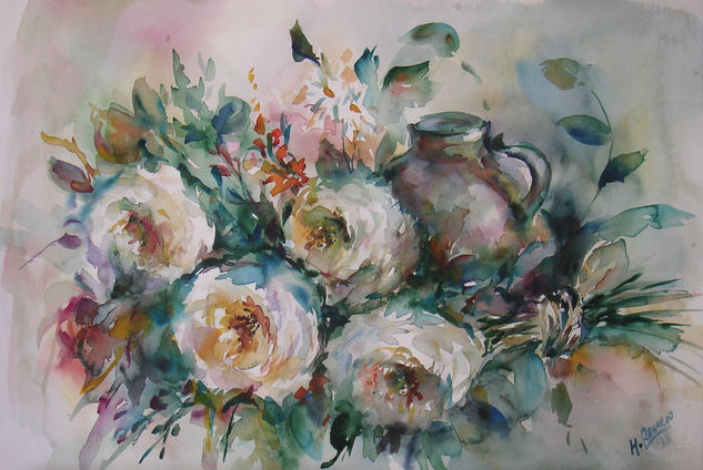 Bodegon de Rosas Watercolour Paper Floral Painting