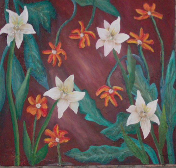 mi jardin Oil Canvas Floral Painting