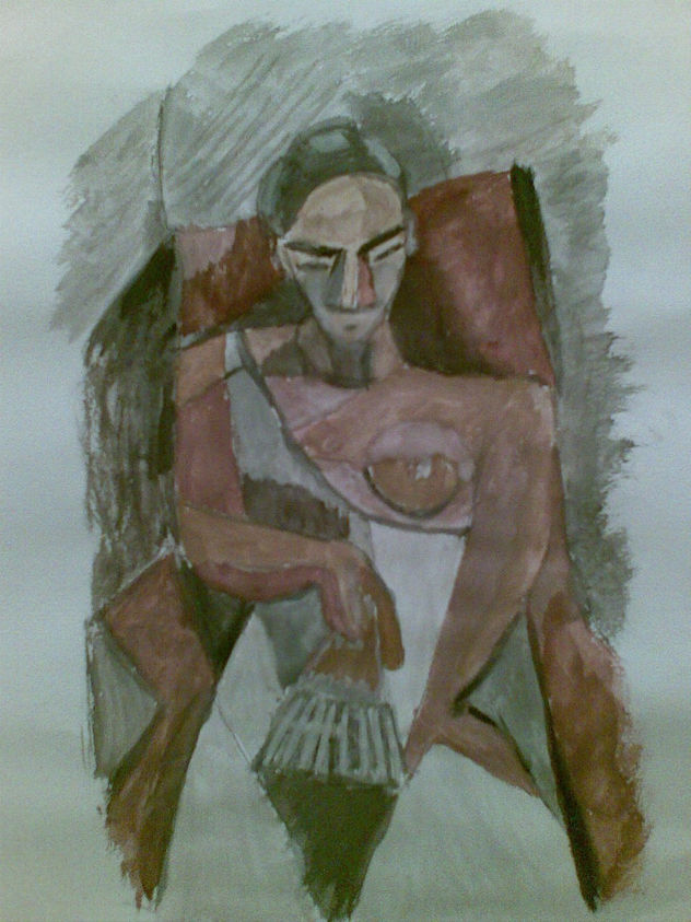 Pintura en acuarela mujer con abanico (picasso)