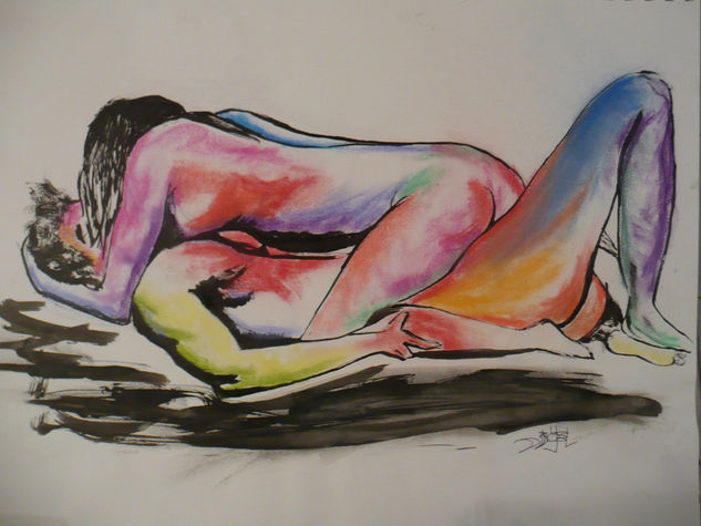 frio y calor Pastel Paper Nude Paintings