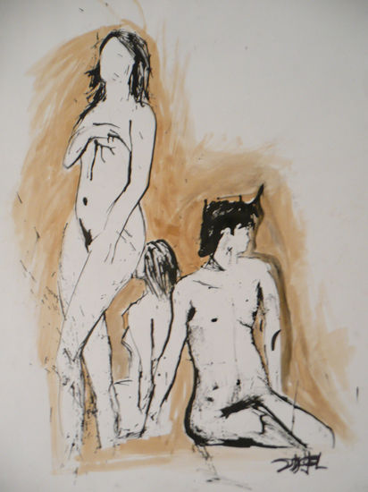 Te para Tres Ink Paper Nude Paintings