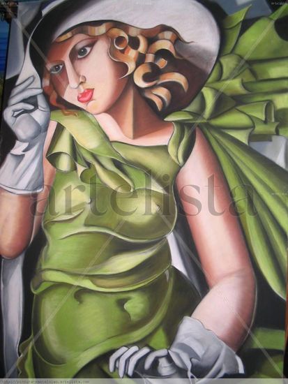 La chica de verde con marco y cristal Pastel Paper Figure Painting