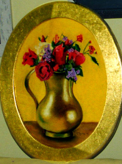 jarron dorado Pastel Panel Floral Painting