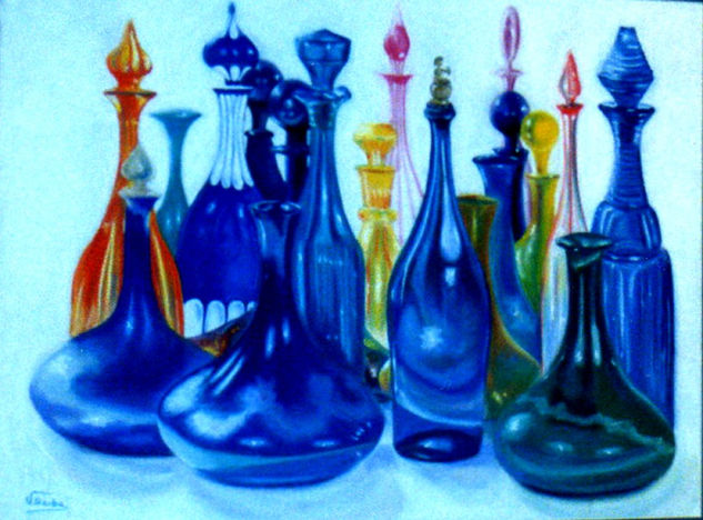 botellas Pastel Paper Still Life Paintings