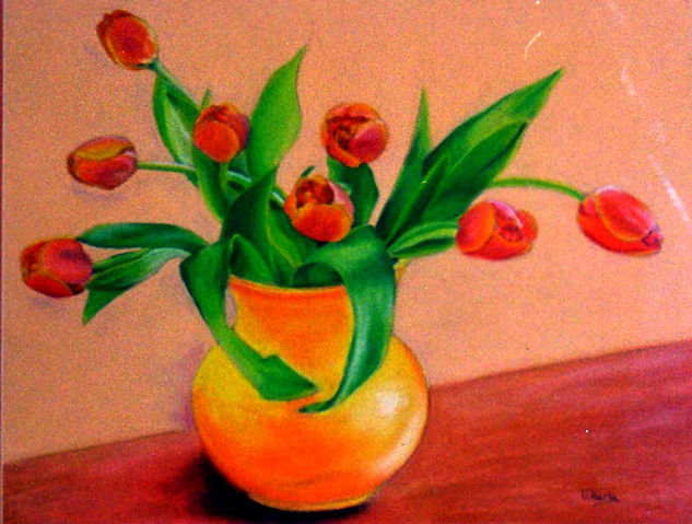 tulipanes naranjas Pastel Paper Floral Painting