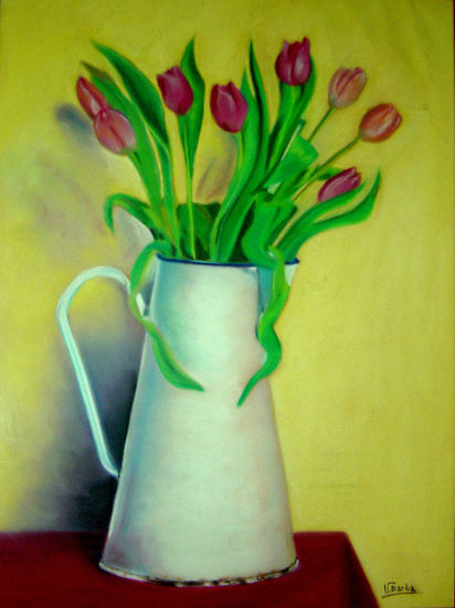 tulipanes rosas Pastel Papel Bodegones