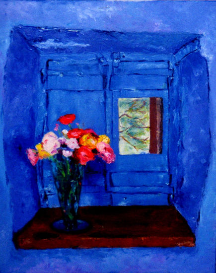 ventana azul 2 Oil Canvas Floral Painting