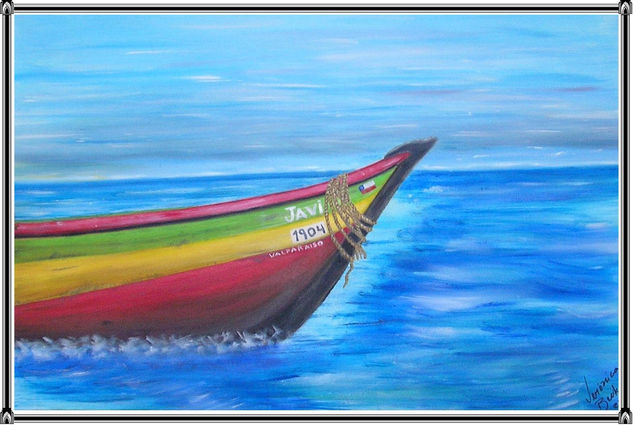 BOTE DE PESCA          11 Oil Textile Marine Painting