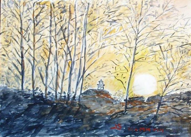 atardecer pueblo asturias Watercolour Paper Landscaping