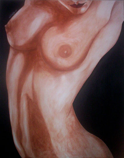 UNA MUJER DESNUDA Y EN LO OSCURO_01 Media Mixta Lienzo Desnudos