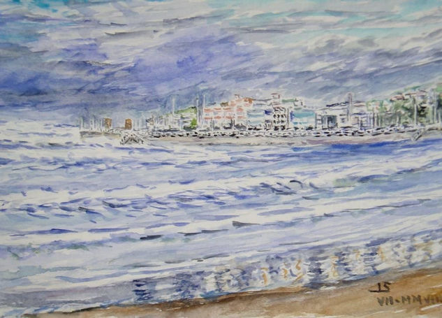 amainando el temporal playa s.lorenzo Watercolour Paper Landscaping