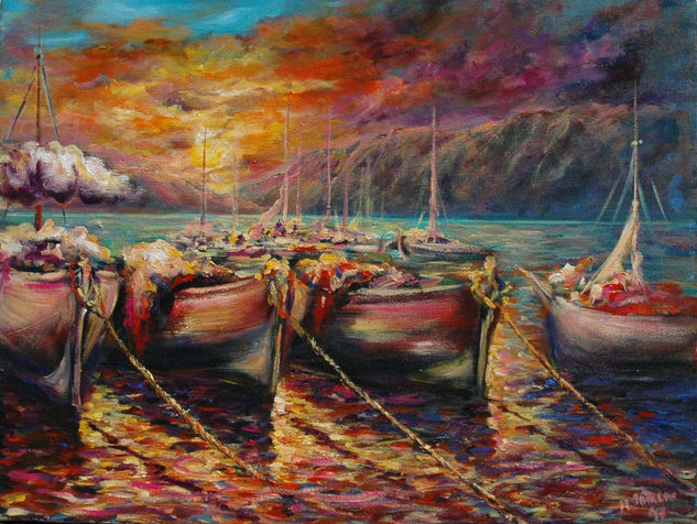 Puerto. Oleo. Oil Canvas Marine Painting