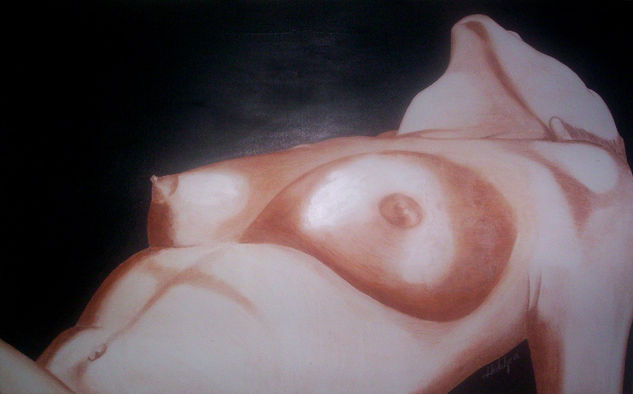 UNA MUJER DESNUDA Y EN LO OSCURO_04 Mixed media Canvas Nude Paintings