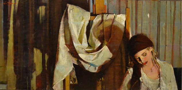 El Sueño de la Gitana Oil Panel Figure Painting