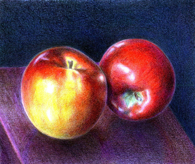 Dos manzanas Lápiz (a color) Papel Bodegones