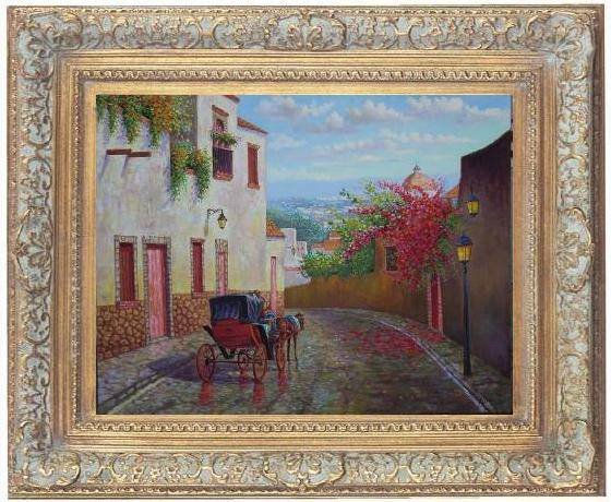 paisaje colonial con coche Oil Canvas Landscaping