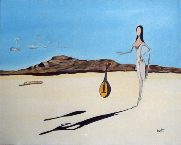 Cisnes-Corchea Contemplando una Danza Surrealista Óleo Lienzo Paisaje