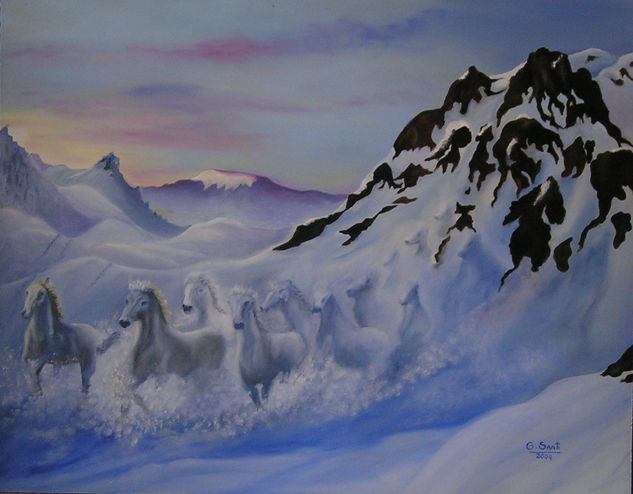 CABALLOS EN LA NIEVE Oil Panel