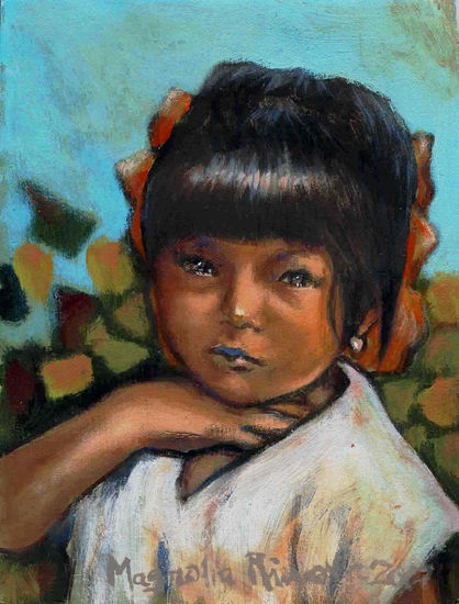 Niña con Moños Acrílico Lienzo Retrato