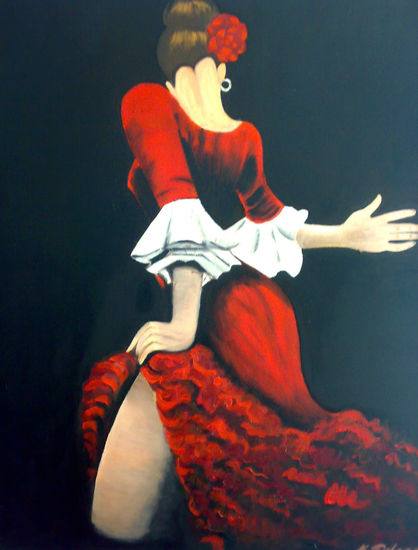 BAILAORA FLAMENCA Oil Canvas Figure Painting