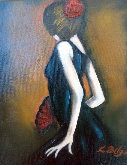 FLAMENCA CON ABANICO Oil Canvas Figure Painting