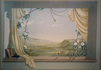 Ventana con paisaje en grises