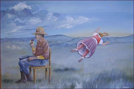 Hombre y niña volando