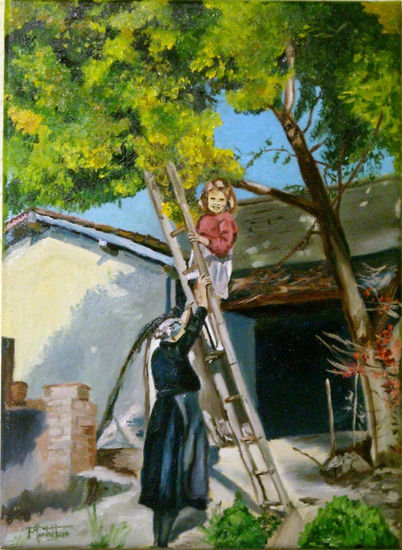 Abuela con niña Acrylic Canvas Landscaping