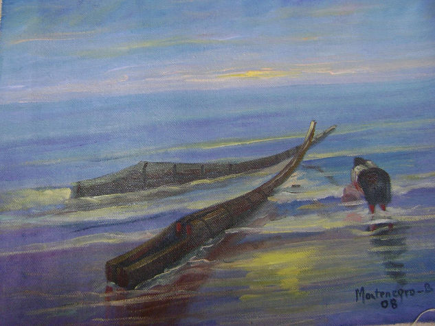 TARDE- Pintura 0Indigenista al òleo Oil Canvas Marine Painting