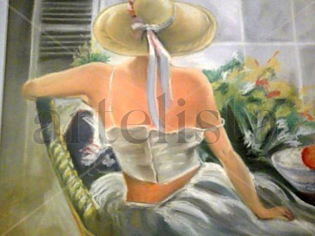 mujer frente a la ventana Pastel Cartulina Retrato