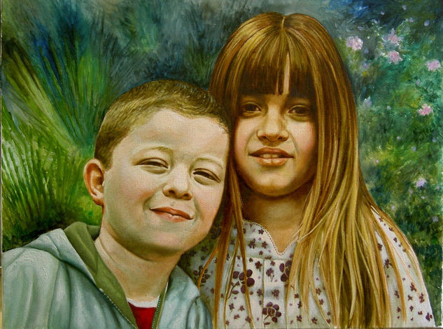 RETRATO DE HERMANOS Oil Canvas Portrait