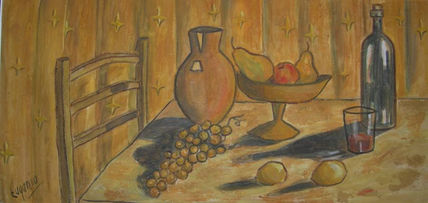 Mesa con fruta y vino