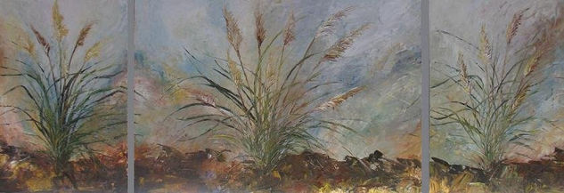 "Cortaderas al viento II" Óleo Lienzo Paisaje