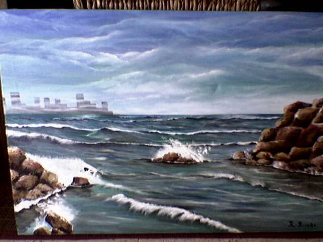 LA ESCOLLERA Oil Canvas Marine Painting