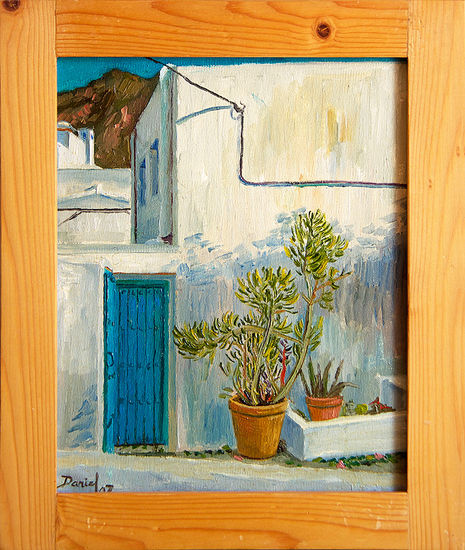 Patio con macetas al amanecer Oil Panel Still Life Paintings