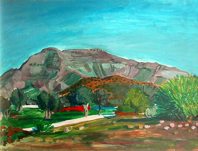 Paisaje con montaña y olivos Acrílico Papel Paisaje