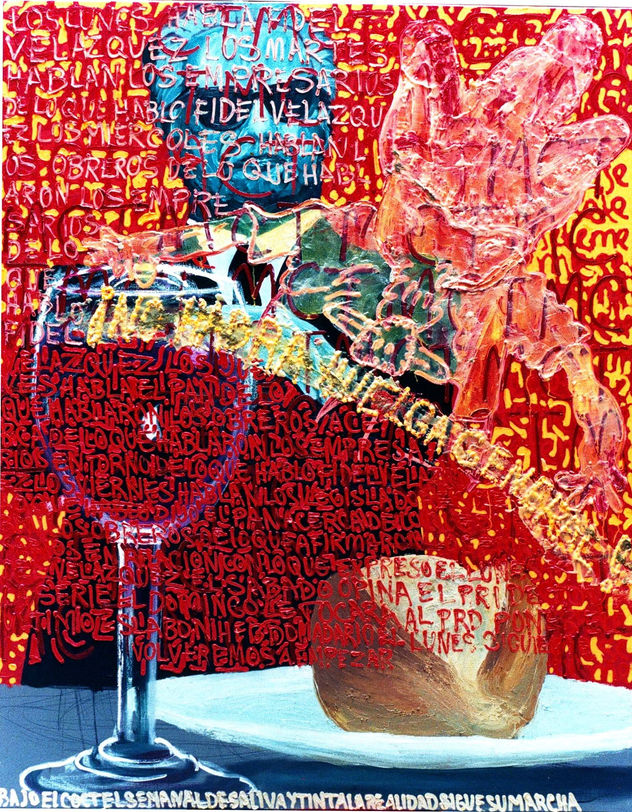 última cena o la realidad virtual  (trabajando por México), 190 x 150 cm.